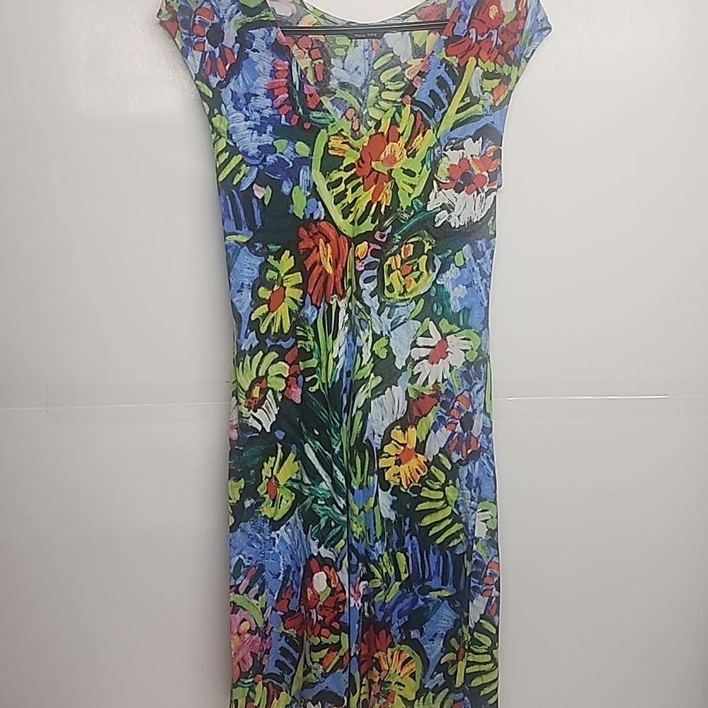 Jams World Pasta Blue & Green Floral Made In Hawaii Sz XS Midi Dress